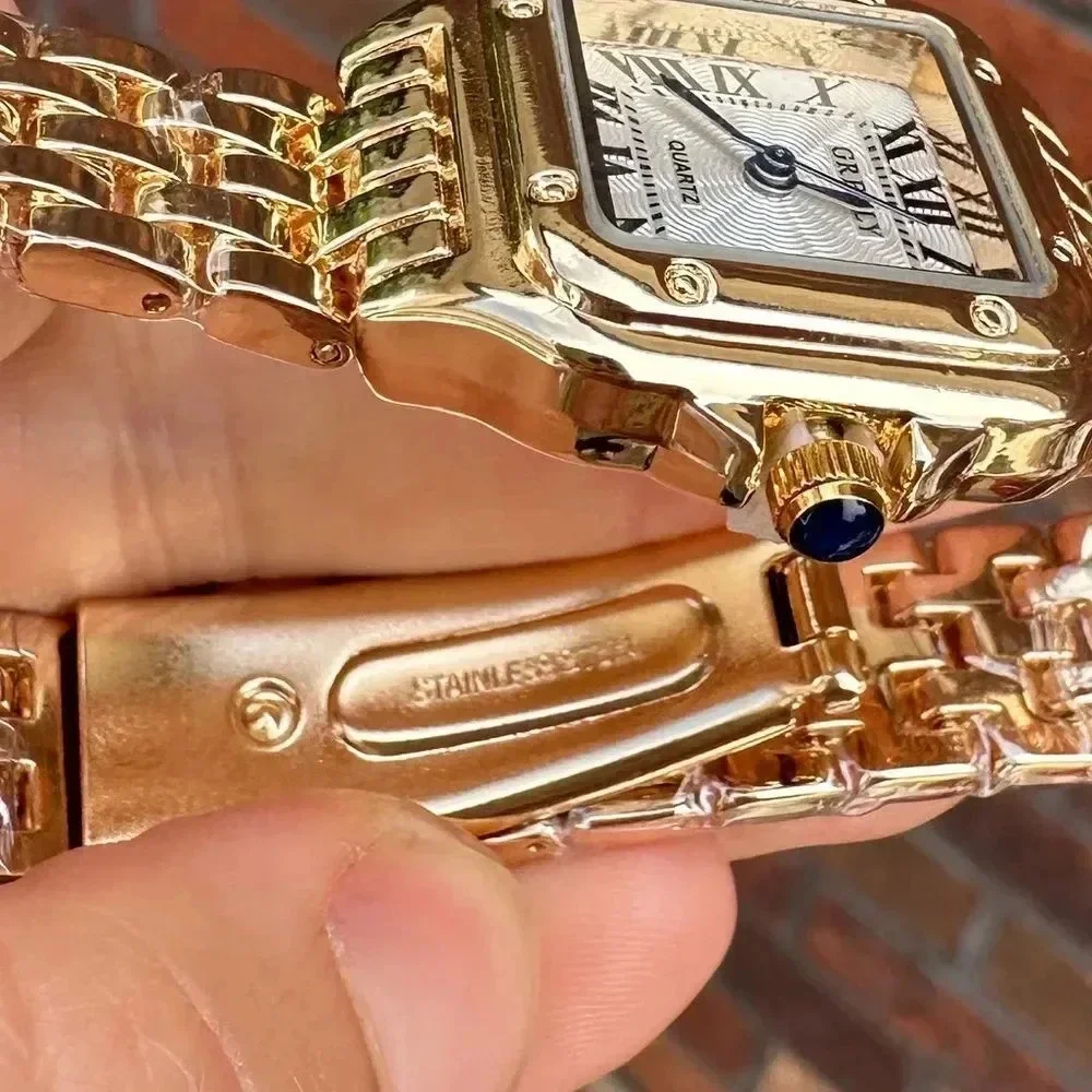 Panthere Classic Rectangle Stainless Steel Gold Watch